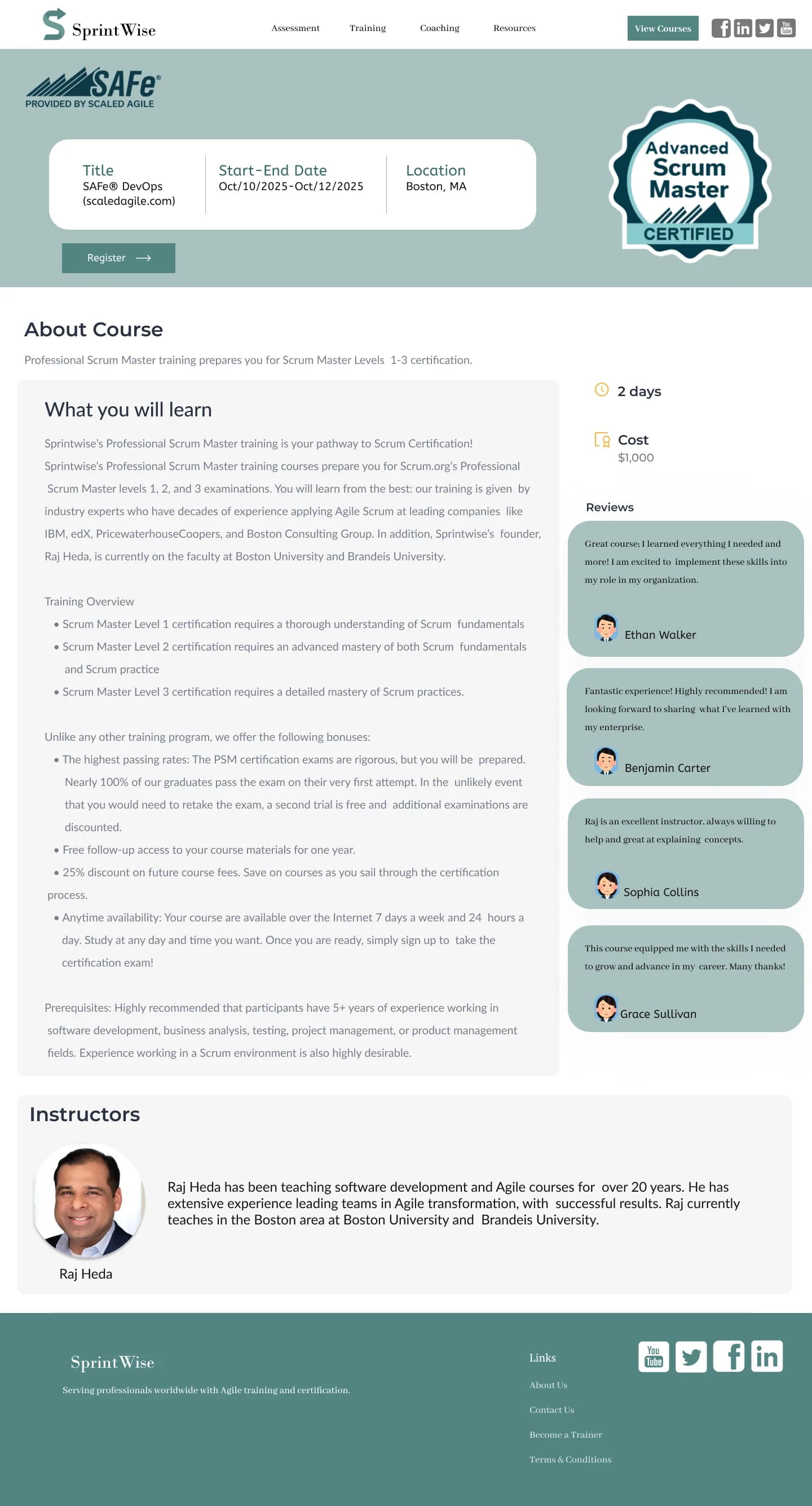 Agile Training Platform -- Course page